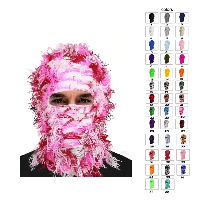Distressed Balaclava Ski Mask Shiesty Yeat Airsoft Custom Camo Knitted Face Mask Beanie Cap Winter Neck Warmer for Men Women