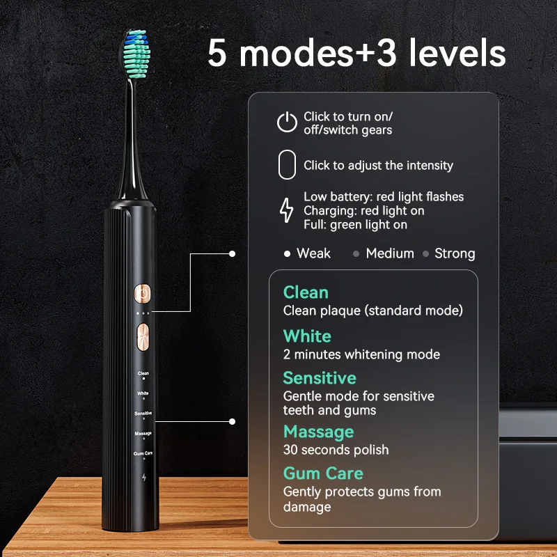 BSCI ISO9001 Factory Ceramic Texture Paint Metal Body Powerful Tooth Brush Sonic UV Case Travel Electric Toothbrush