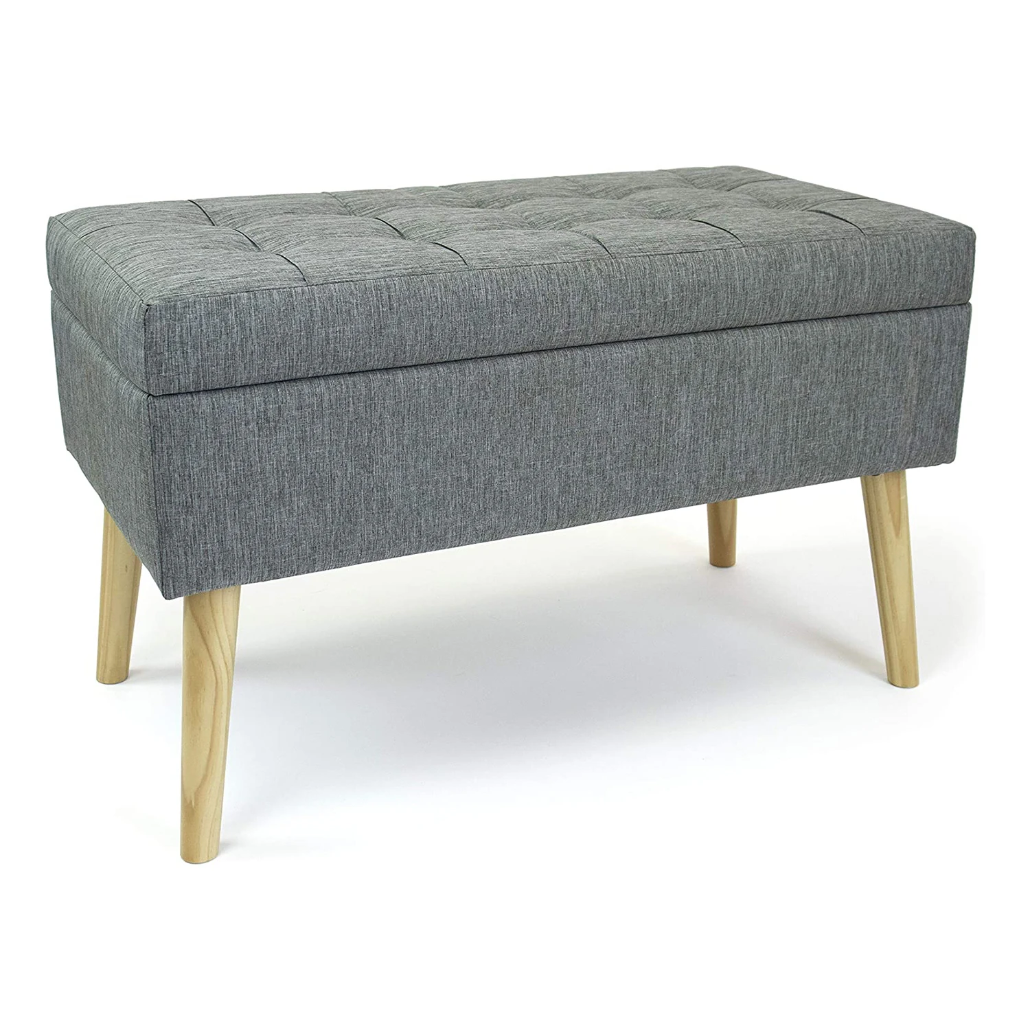 Home Living Room Furniture Custom Designer Grey Fabric Bench Storage Stool Ottoman Long Storage Bench