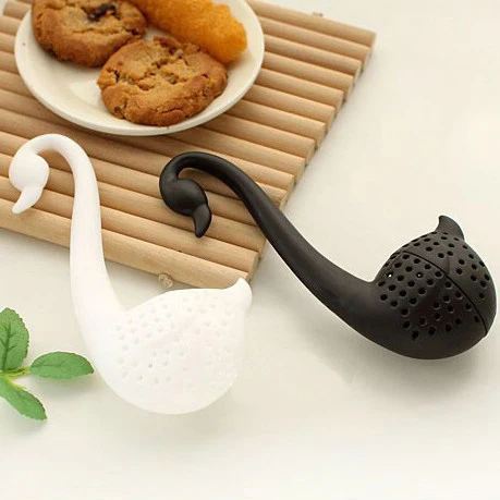 Creative swan shaped non-toxic bpa free heat resistant roll bag hooking silicone tea infusers tea filter