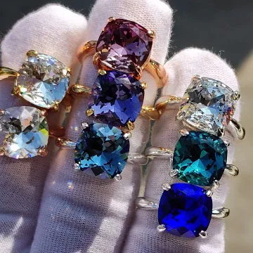 SWAR Elements OEM Customized Cushion Vintage Rose Tanzanite Denim Blue Aquamarine Promise Ring