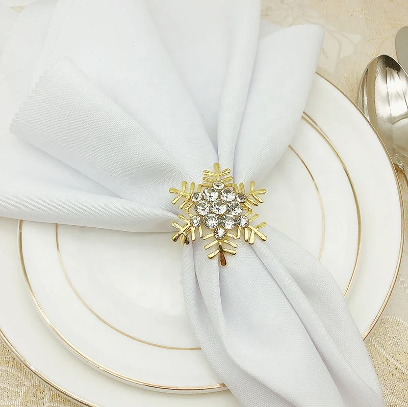 Кольца для салфеток в виде снежинки, серебряные кольца для салфеток со стразами, держатель, металлические кольца для салфеток для Рождественского украшения стола HWC91