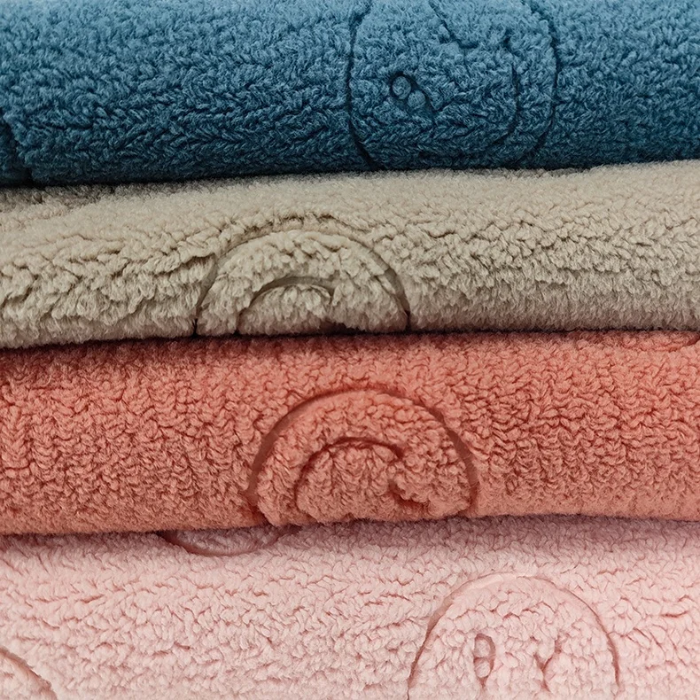 Smiling face design fleece sherpa solid plain color embossed garment sherpa fabric