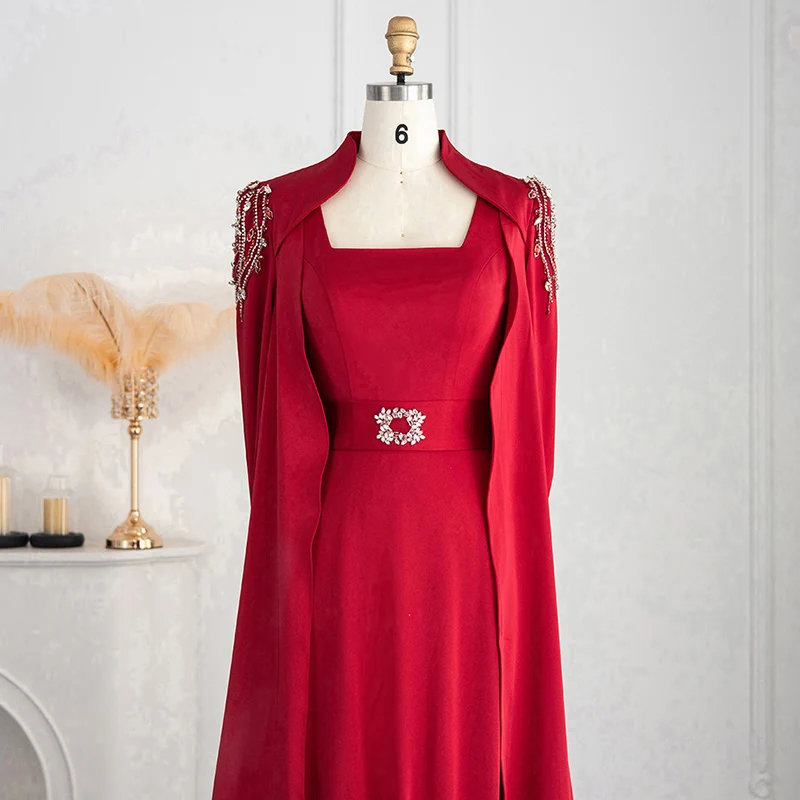 LSCZ25-2 Luxury Chiffon Floor Length Evening Dress High Quality Long Sleeves Party Gowns