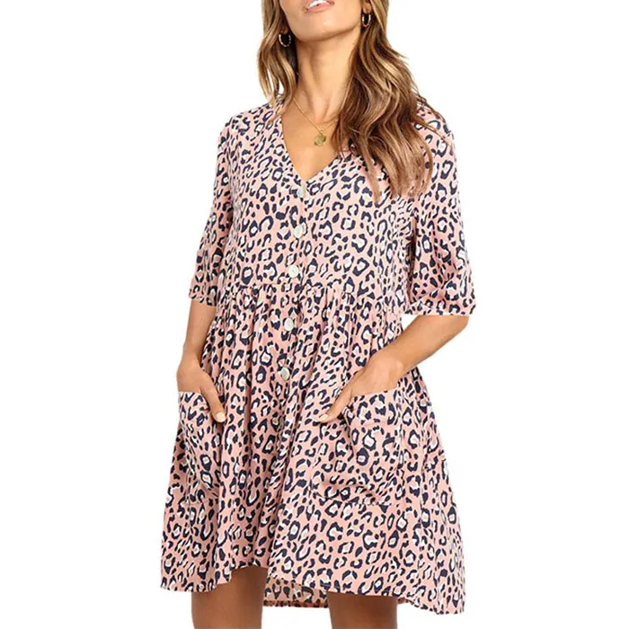 2020 latest Women Leopard Printed Dress Loose Casual Ladies Short Dress Sexy Femme  New Half Sleeve Dress Nightclub Clothes