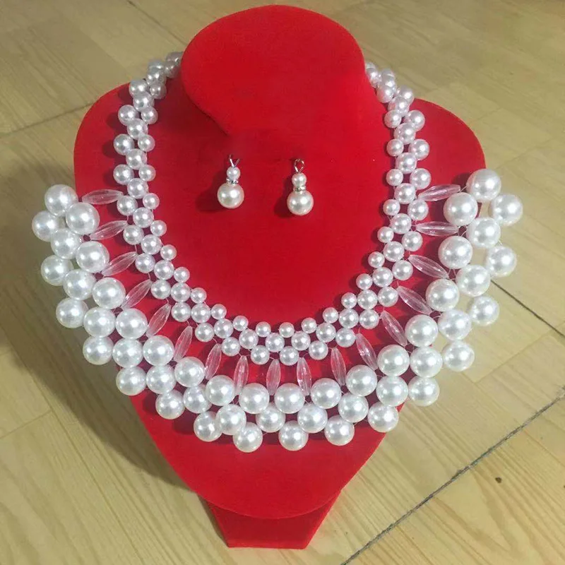 Factory wholesale pearl necklace and earring sets fashion charm multi-layers pearl jewelry sets