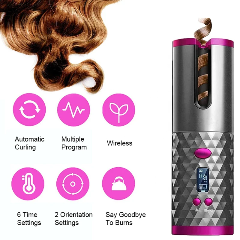 USB Rechargeable Mini Travel Portable Auto Ceramic Hair Curler Cordless Wireless Automatic Hair Curler