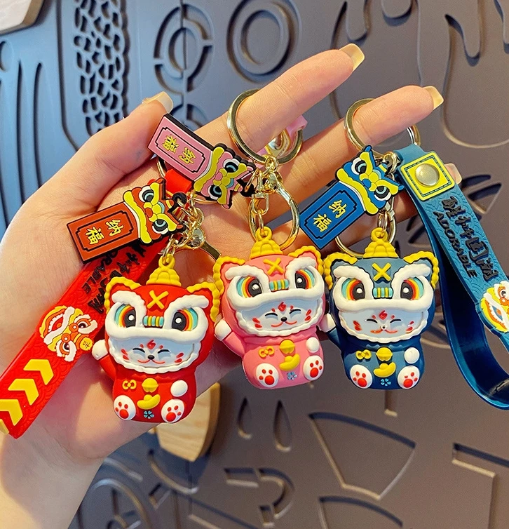 Baimao High quality wholesale Chinese wind lion key chain Kawaii lucky luck key chain pvc 3D key chain