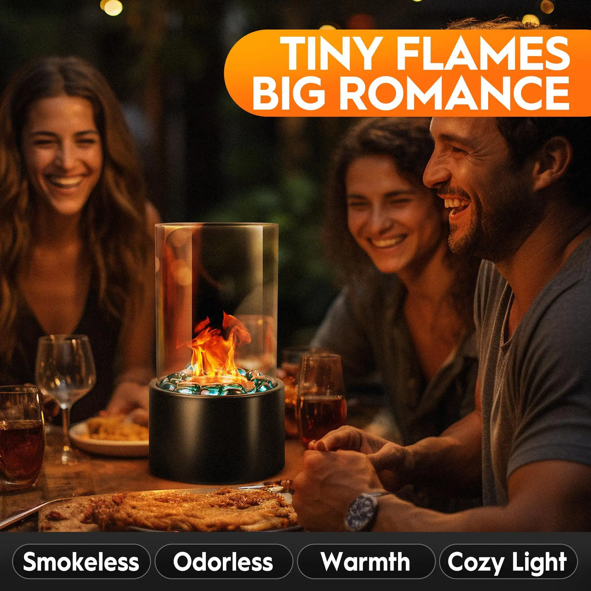 Desktop Metal Surround Round Tabletop Indoor Glass Table Outdoor Mini Tabletop Ethanol Bioethanol Fireplace