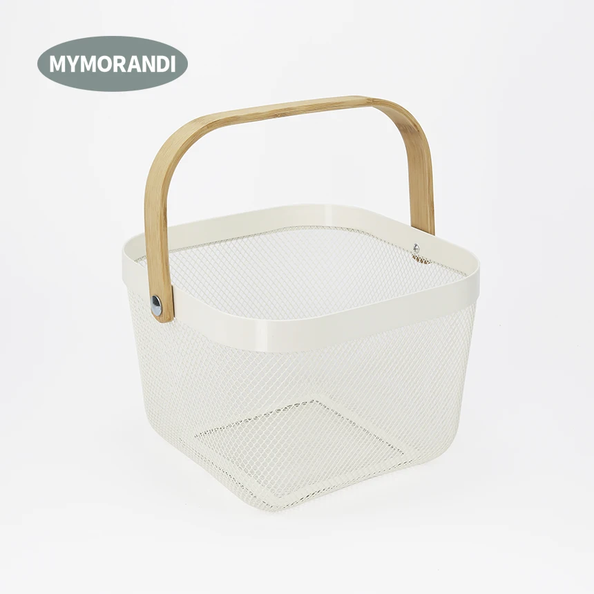 Домашние корзины для хранения, кухонная игрушка для ванной, металлический органайзер, сетчатая корзина для хранения фруктов с деревянной ручкой