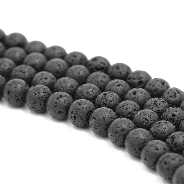 Bulk sale natural round black loose lava stone beads for rosary necklace making