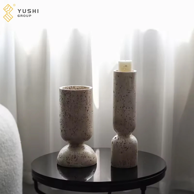 Yushi Group modern minimalist living room hotel table top candle stick decoration travertine cylindrical marble incense holder