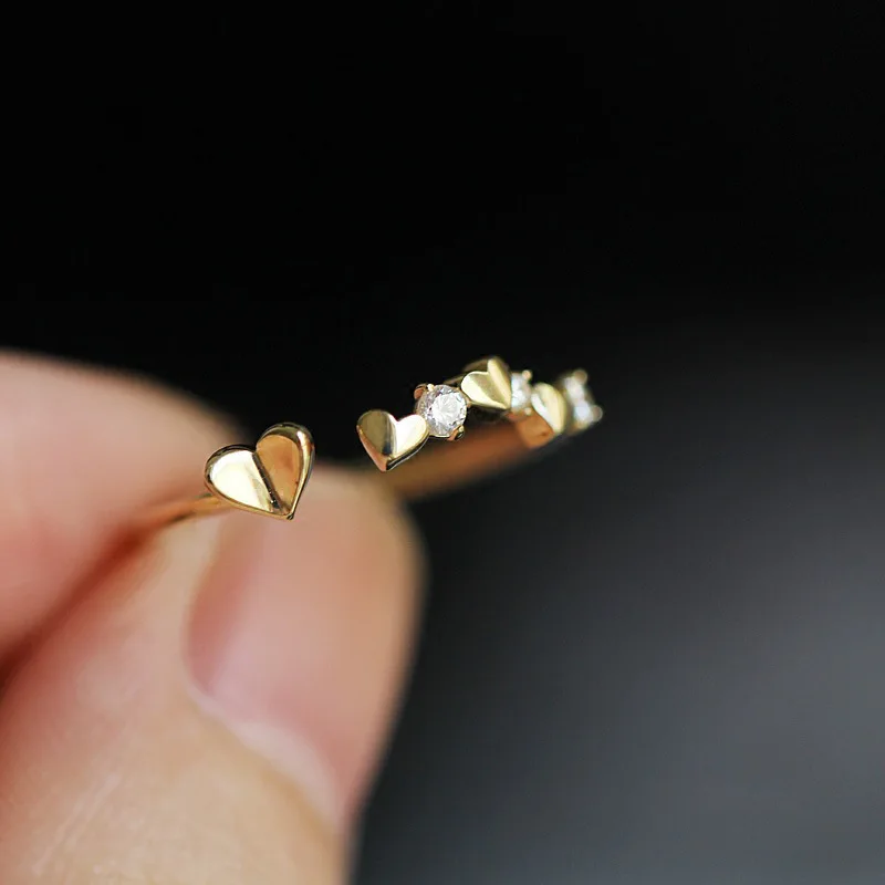 Trendy 925 Sterling Silver Heart Shape Ring 14K Gold Plated Female Index Finger Ring