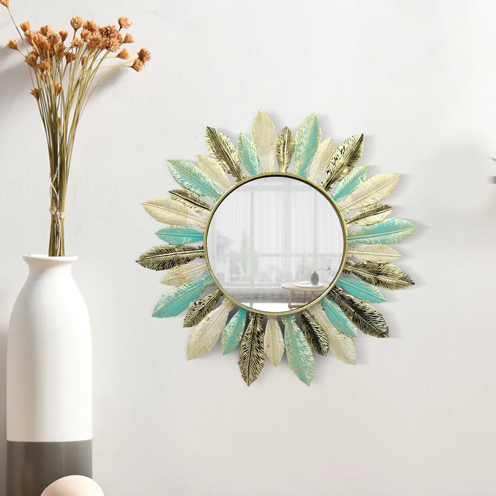 YJL Nordic Light Luxury Colorful 3D Feather Mirror Metal Wall Decor Living Room Bedroom Metal Arts Wall Arts Metal Wall Art