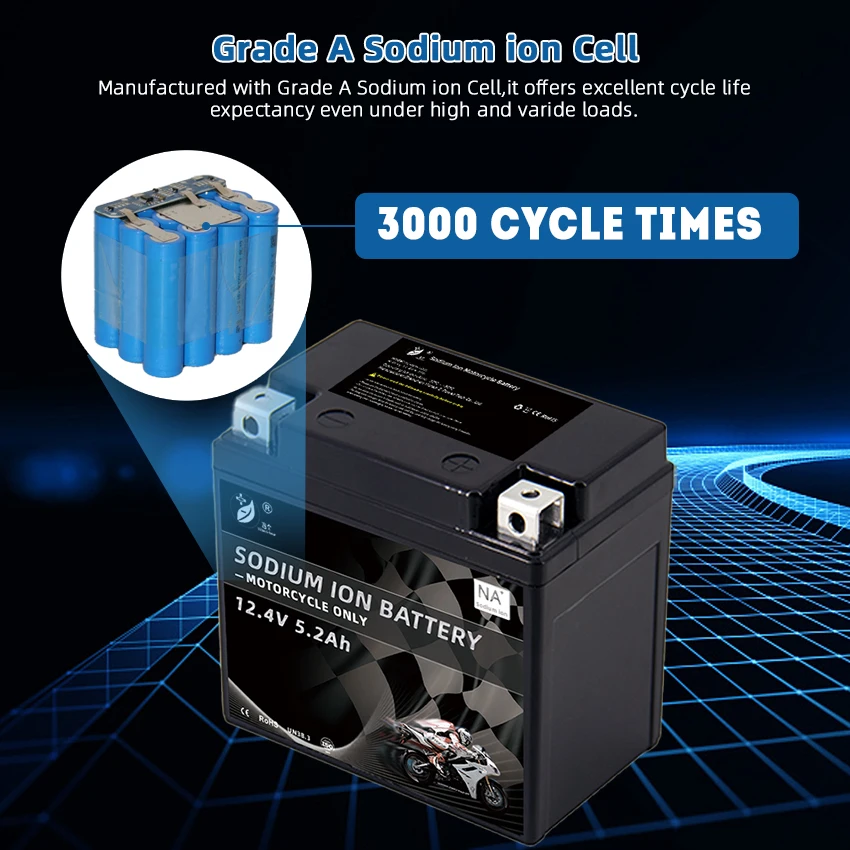 12.4V 5.2Ah Sodium ion batteries Motorcycle Powersport Battery suitable for 150CC motorbikes