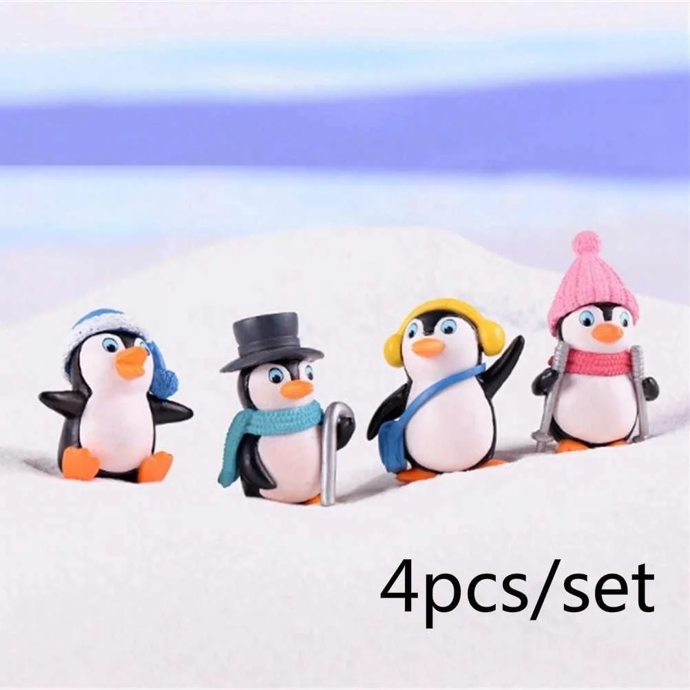 4pcs/set DIY Crafts Mini Winter Penguin Miniature Figurine Christmas Figures for Fairy Garden Gnomes Moss Terrariums