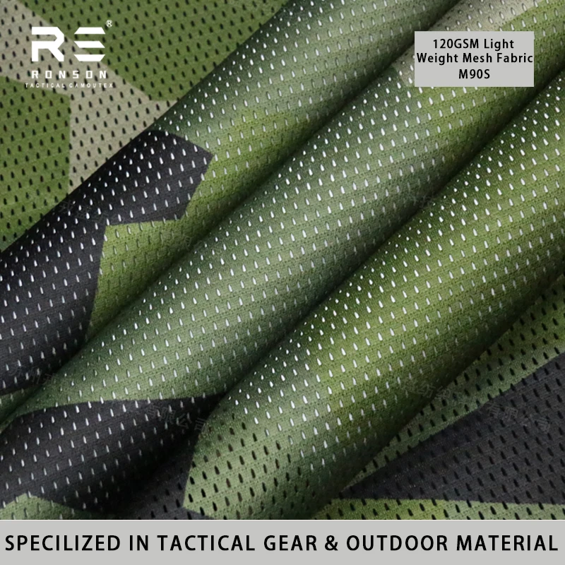 M90S sweden woodland camouflage mesh 120gsm light weight polyester printed anti-static mesh fabric for tactical  use