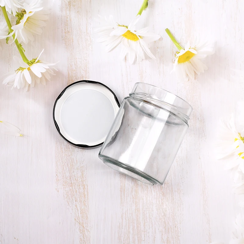 Wide Mouth food storage container Jam Butter honey straight side  Glass Jar With airtight Metal screw Lid