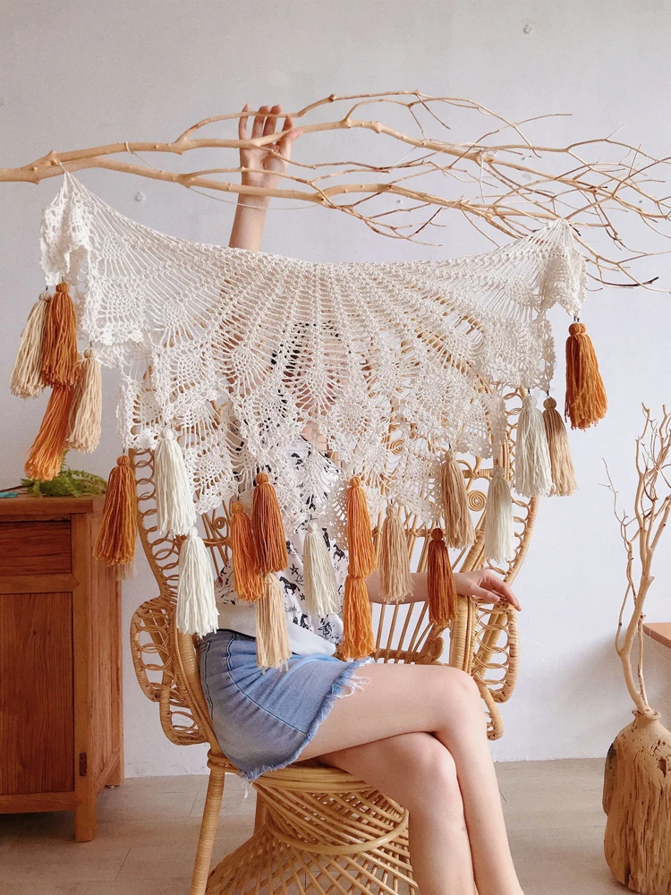 Макраме домашний настенный гобелен геометрический Ретро кружевной Ловец снов ручной работы скандинавский крыльцо диван Бохо украшение настенный гобелен макраме