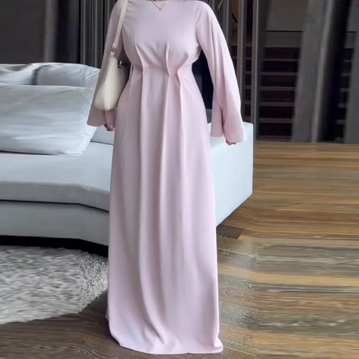 Islamic Women Crew Neck Dress Muslim Eid 2024 For Muslim Girl New Fashion Plain Modest Abaya Clothes