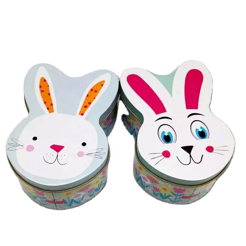 Оловянная банка в форме кролика, 2 больших и маленьких набора, два металлических жестяных коробки