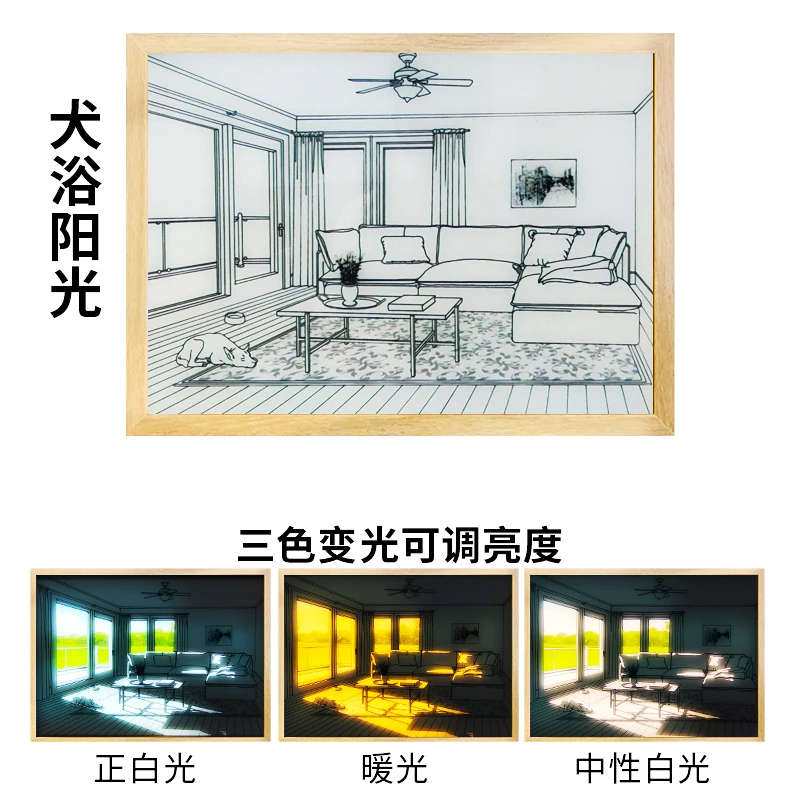 USB Rechargeable Acrylic LED Glowing Photo Frame Rectangle-Shaped Animal View Wall Art with Living Room Lighting Painting