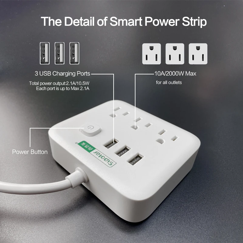 Hot sale USA power strip 3 AC outlet electrical extension board with 3 usb  output socket