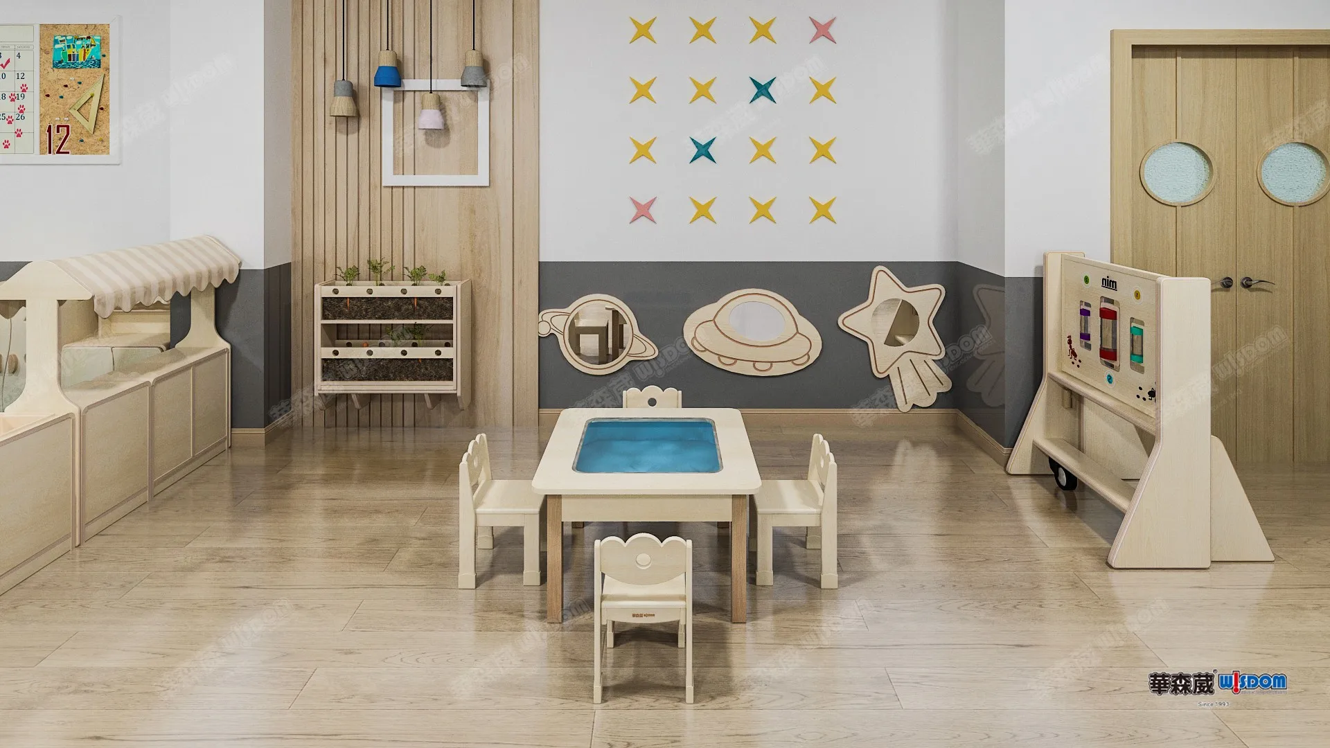 Wisdom Kindergarten furniture set Classroom Preschool lockers Day care shelves store cupboards for kindergarten children