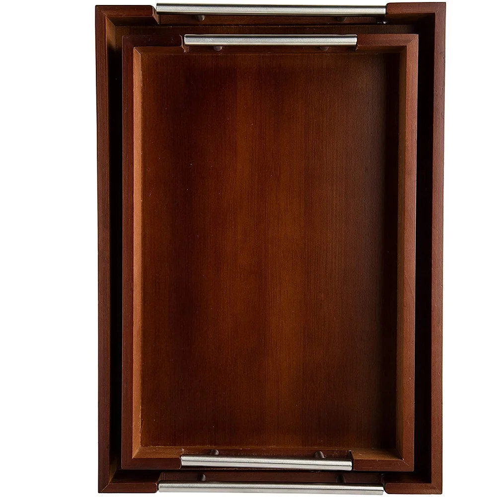 Handicrafts cheap Personalized wooden Serving Breakfast Trays For milk Coffee bread fruits with handle