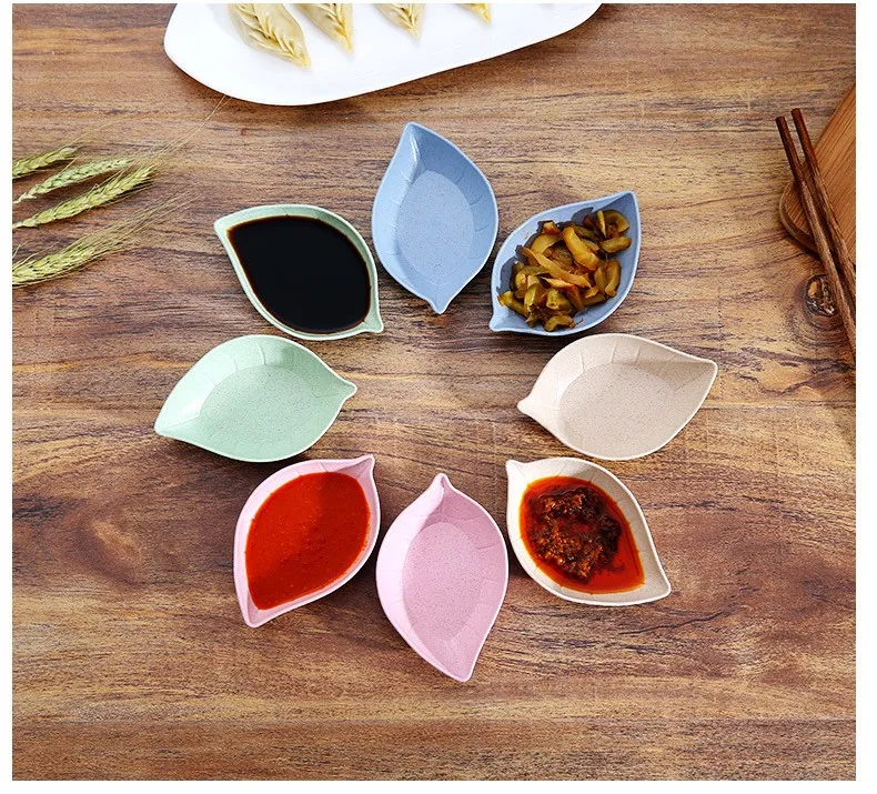 Creative Japanese Cutlery Leaf Shape Dipping Bowl Plastic Soy Sauce Snack Seasoning Dish Wheat Straw Inspired Design