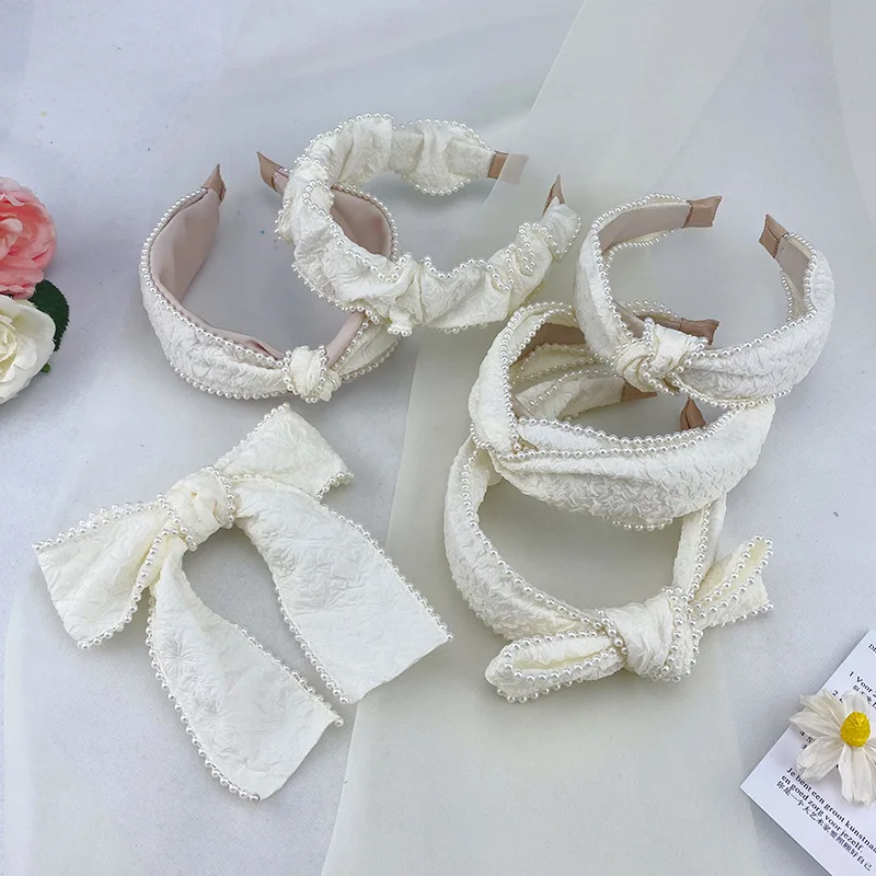 French Retro Fresh Temperament Knotted Pearl Fabric Headband Hair Clip  Cure Hair Accessories