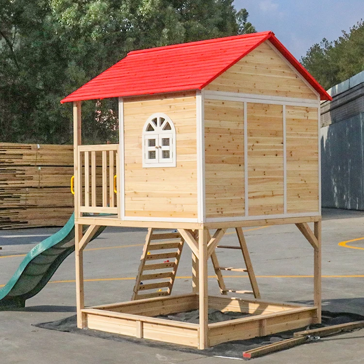 Backyard Outdoor Wood Playhouses Kids Cubby House with Slide and Climbing Wooden Custom Wooden House for Children Hemlock Spruce