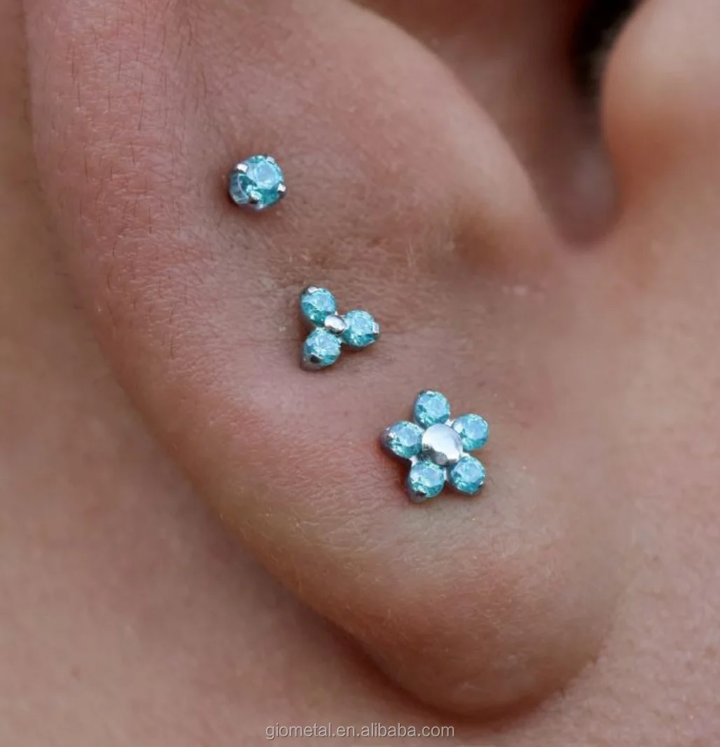 Giometal Custom Wholesale ASTM F136 Titanium Helix Threadless Piercing Gemmed Mini Flower End Daith Body Jewelry Wholesale