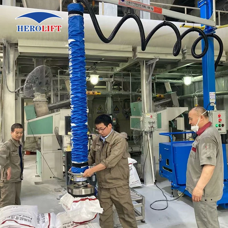 Column mounted jib crane vacuum handling tube lifter for lift cement bag