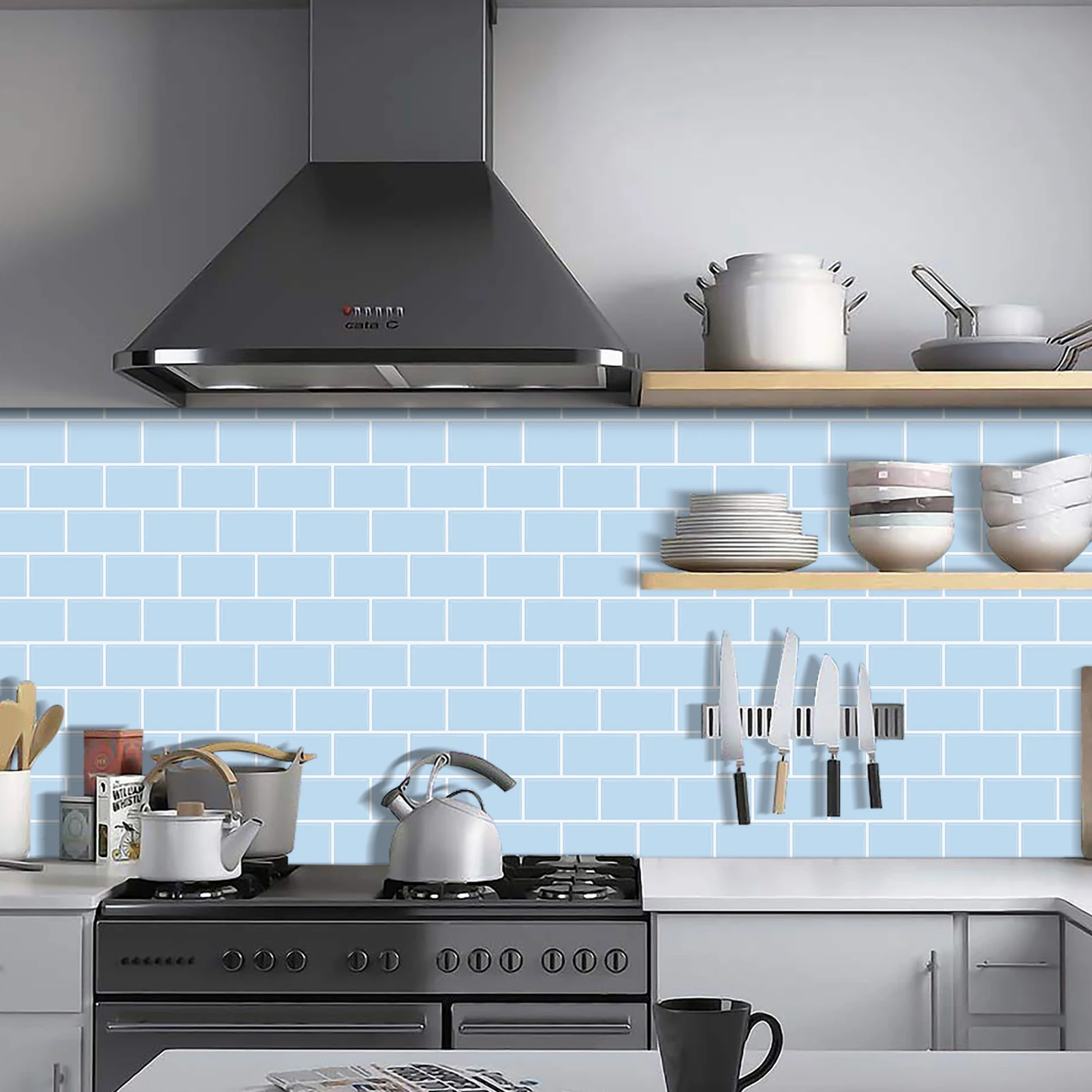 Eco-friendly Stick on Tiles Peel and Stick Blue subway Tile Backsplash Self-Adhesive Wall Tiles for Kitchen and Bathroom