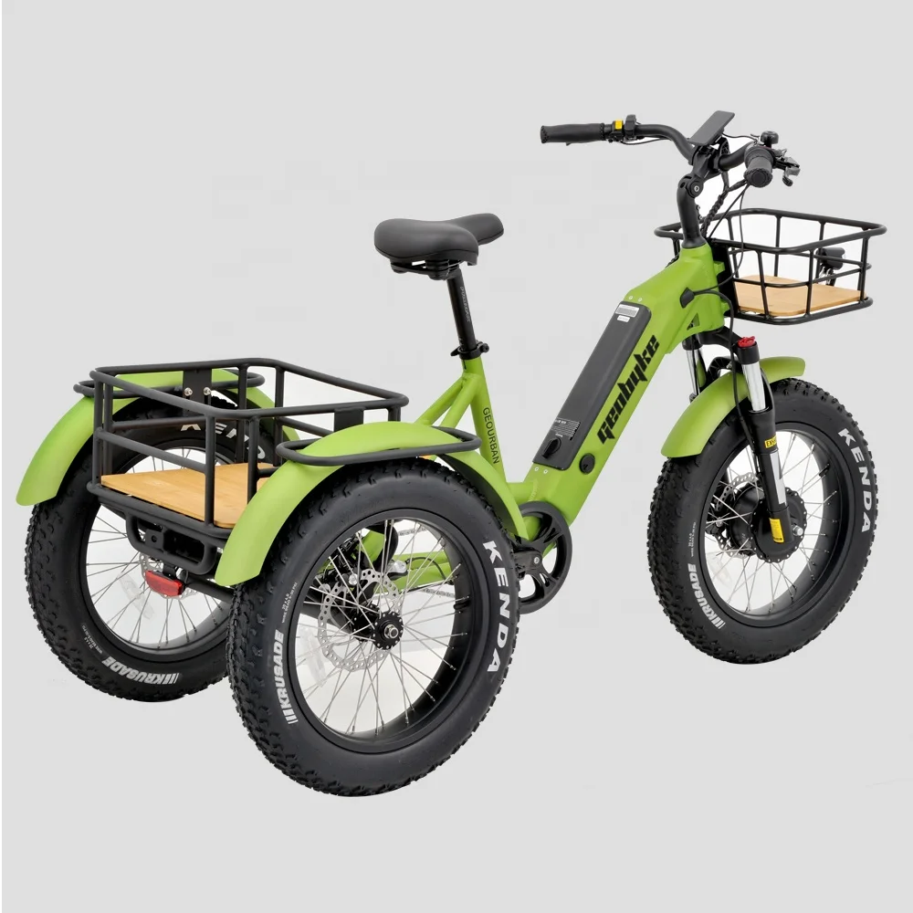 2024 Hotselling 24 Inch Electric Trike Fat Tire 3 Wheel Electric Tricycle Three Wheels Adult Cargo Electric Bike with Basket