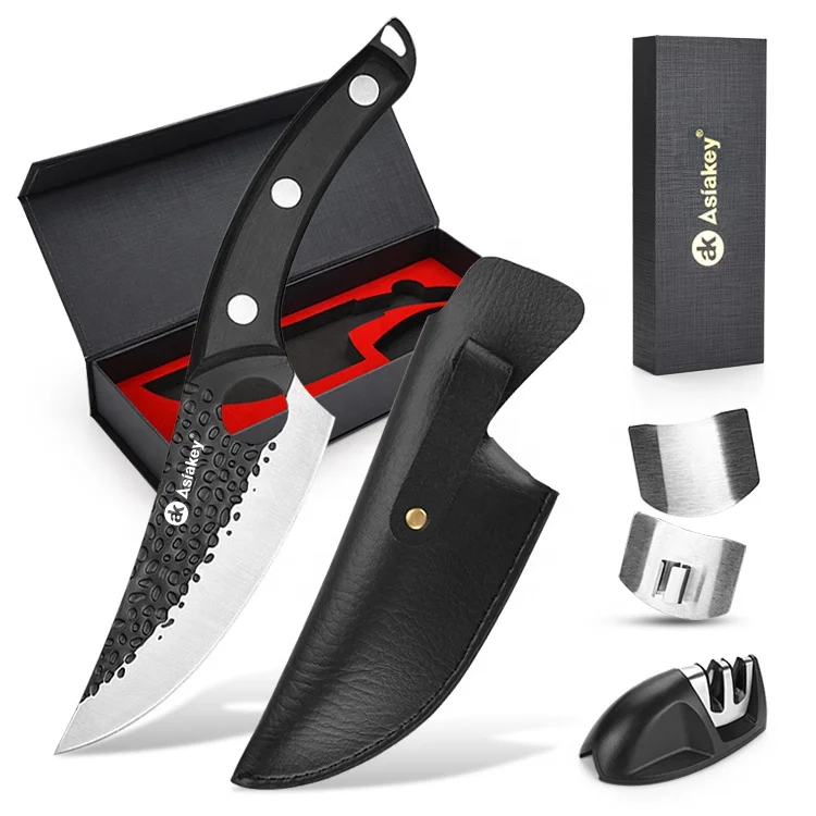Forged Meat Cleaver with Sheath hand protector & Sharpener Butcher Knife Chef Knives Fishing Filet Viking Knife