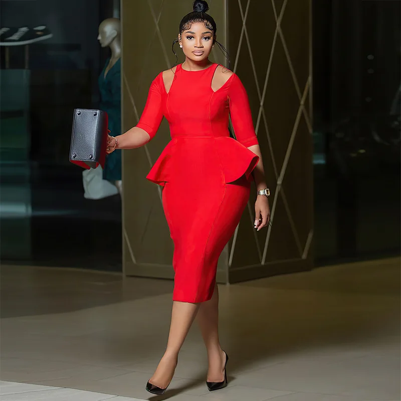 Summer elegant dresses 2023 lantern puff sleeve bodycon dress temperament official dresses for ladies