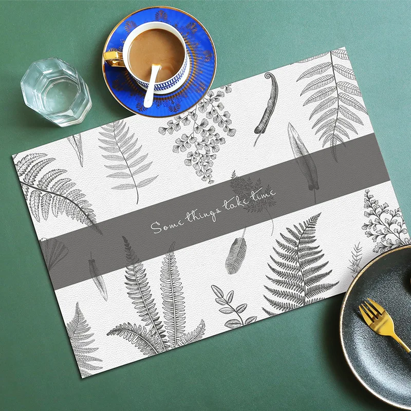 Nordic Plant PU Leather Placemat American Banquet Western Mat Household Kitchen Scrubbing Napkin Pads