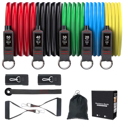 
100 lbs 150 lbs Natural Latex Resistance Band, Gym Fitness Equipment Exercise Bands with Handles 11 Pcs Resistance Bands 
