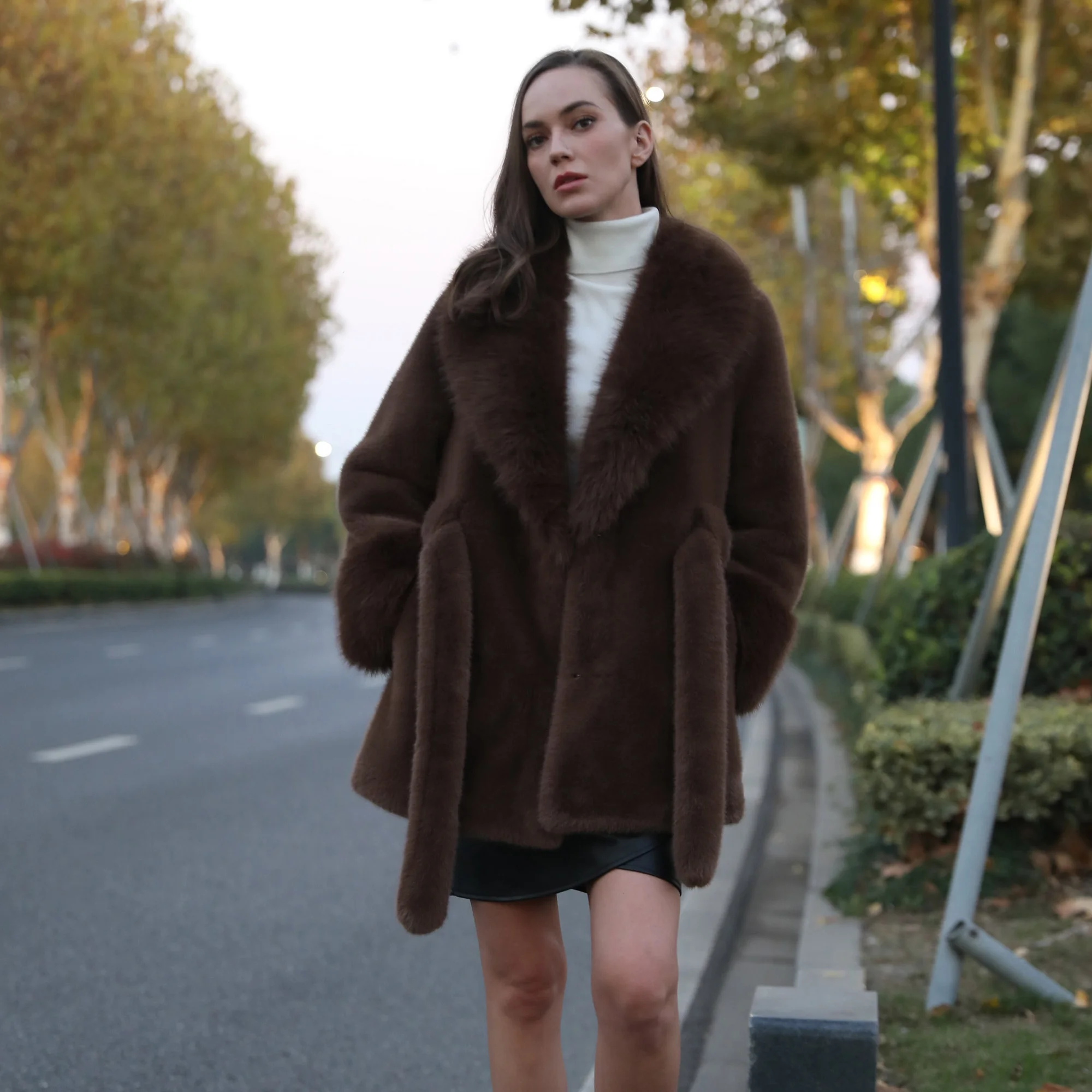 DropShipping Service European Style Full Length Dress Style Fake Mink Fur Coat