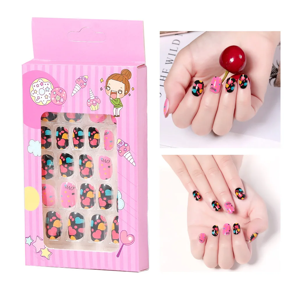 Wholesale Cartoon Child Press on nails Cute butterfly mini press on nails Pink packaging box fake nails for little girl