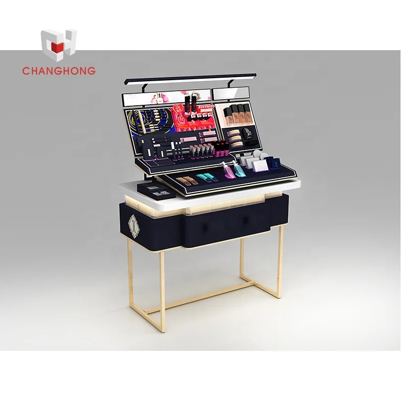 Salon perfume makeup retail store display fixtures high design cosmetic shelves racks with cabinet for cosmetic shops