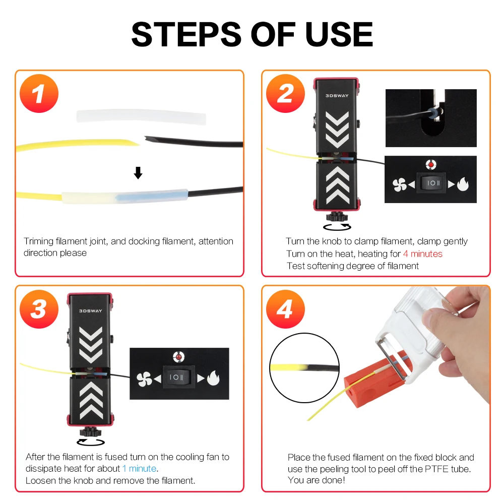 3DSWAY 3D Printer Filament Connector Welder Splicer 1.75MM Filament Welding Joiner Clamp Tool for PLA/ABS/PETG/PA/PC Material