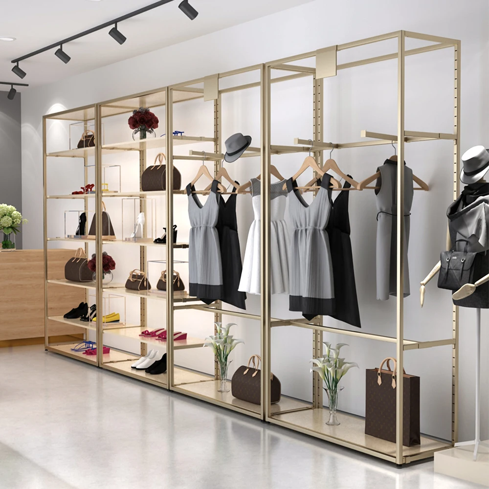 Yiree Low cost custom interior footwear shop design rack floor stand hat shop design ideas for clothing display