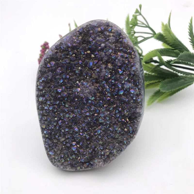 Wholesale High Quality electroplating Natural Crystal Amethyst Geode Aura Amethyst Geode for decoration