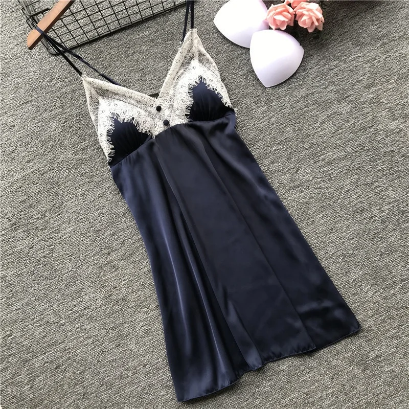 Wholesale One Piece Sleeping Dress Breathable Silk Satin Nightgown for Women