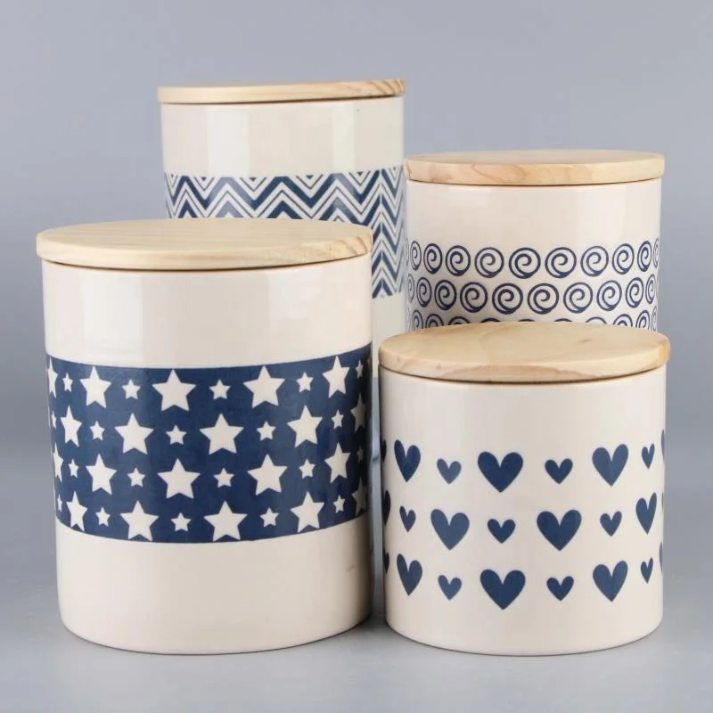 Лидер продаж, недорогой контейнер для кофе, зерен, конфет, сахара, чайная банка, керамическая банка для хранения еды с деревянной резной крышкой E034