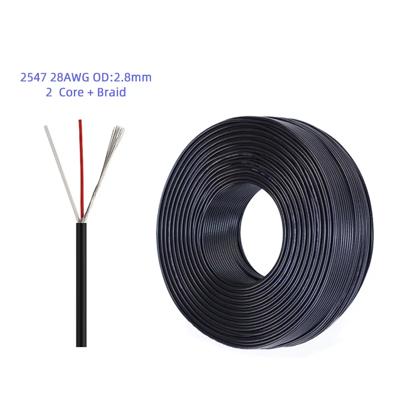 AWM 2547 28AWG Cable 2 Core Wire with Braid Multi Shielded Tinned Copper Outer Diameter 2.8mm ground wound power  wire cable