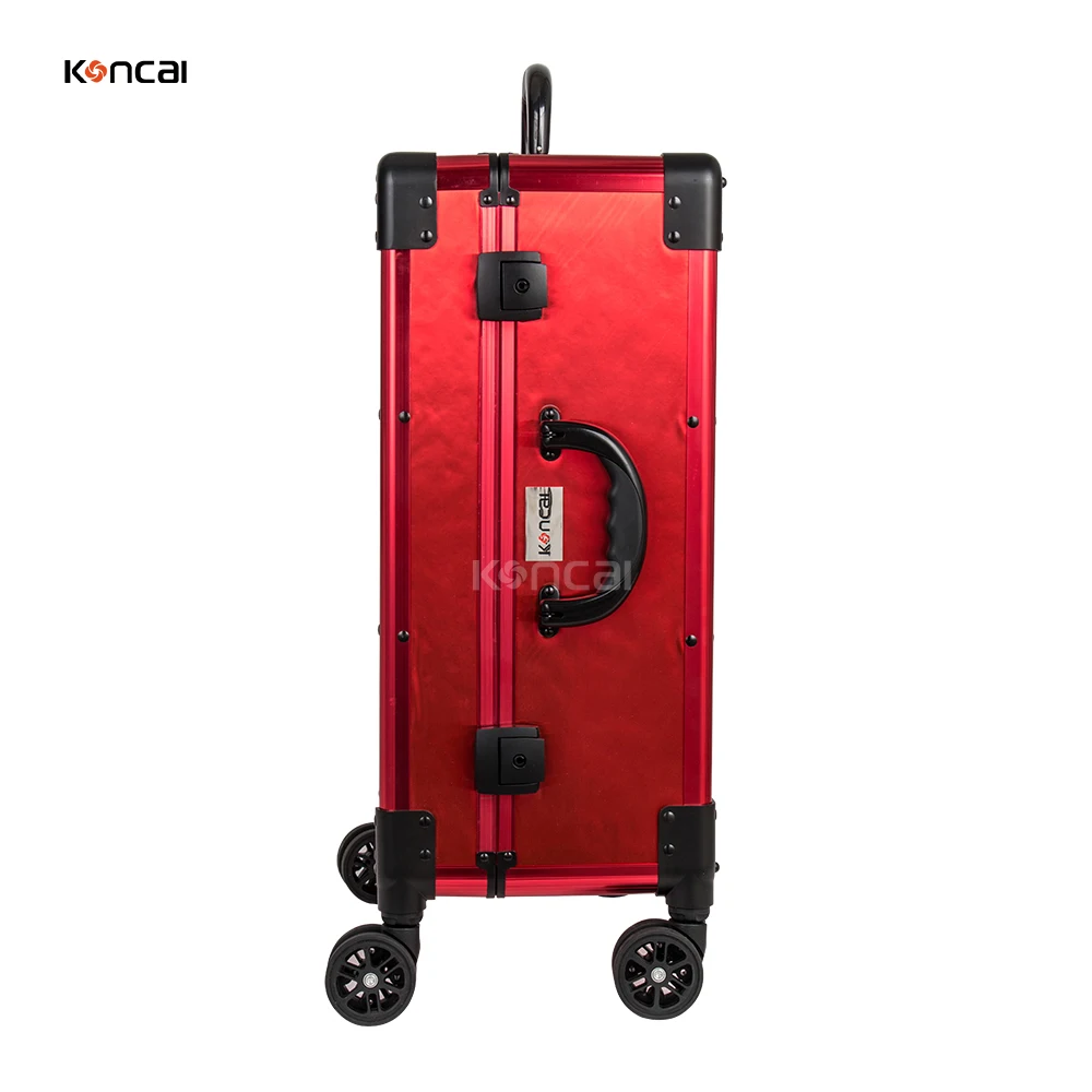 KONCAI Christmas cosmetic case with light mirror travel rolling vanity box make up trolley beauty professional makeup case